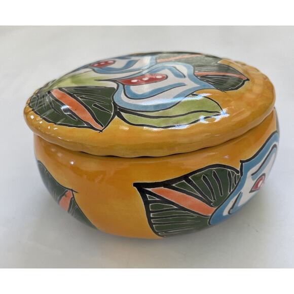 Hand Painted Trinket Box Leceagui Marca Made in Mexico Bright BEAUTIFUL - Picture 4 of 8